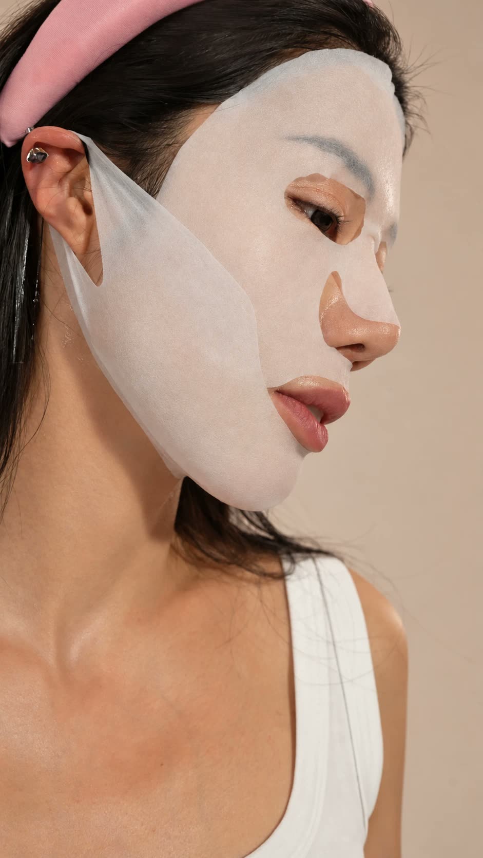 Model wearing the full-face two-piece Dual-Chamber Mask